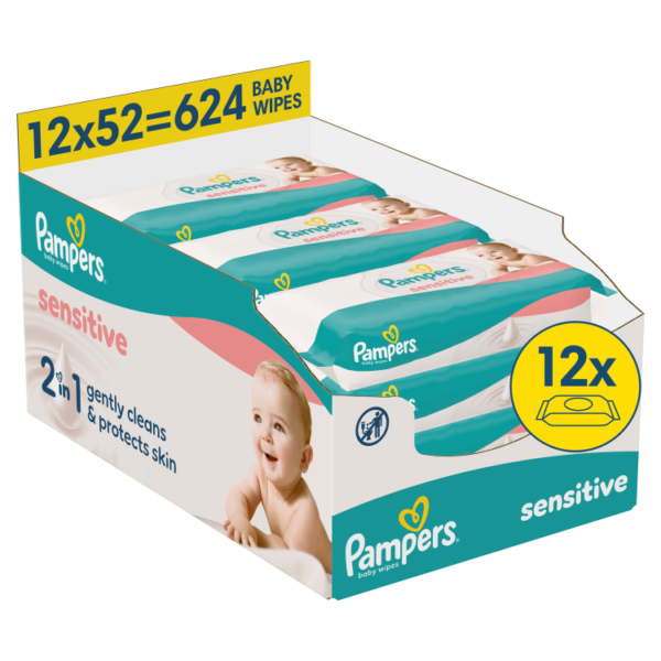 Pampers Wipes Sensitive Plastic Free, 12 packs, 624 wipes