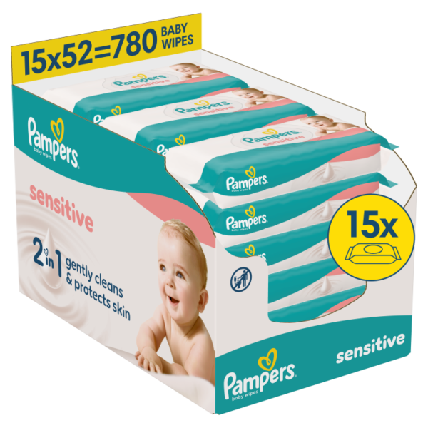Pampers Wipes Sensitive 15x52ct, 780 wipes